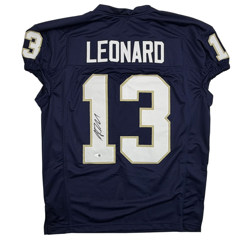 Autographed/Signed Riley Leonard Notre Dame Blue Pro Cut College Football Jersey JSA COA
