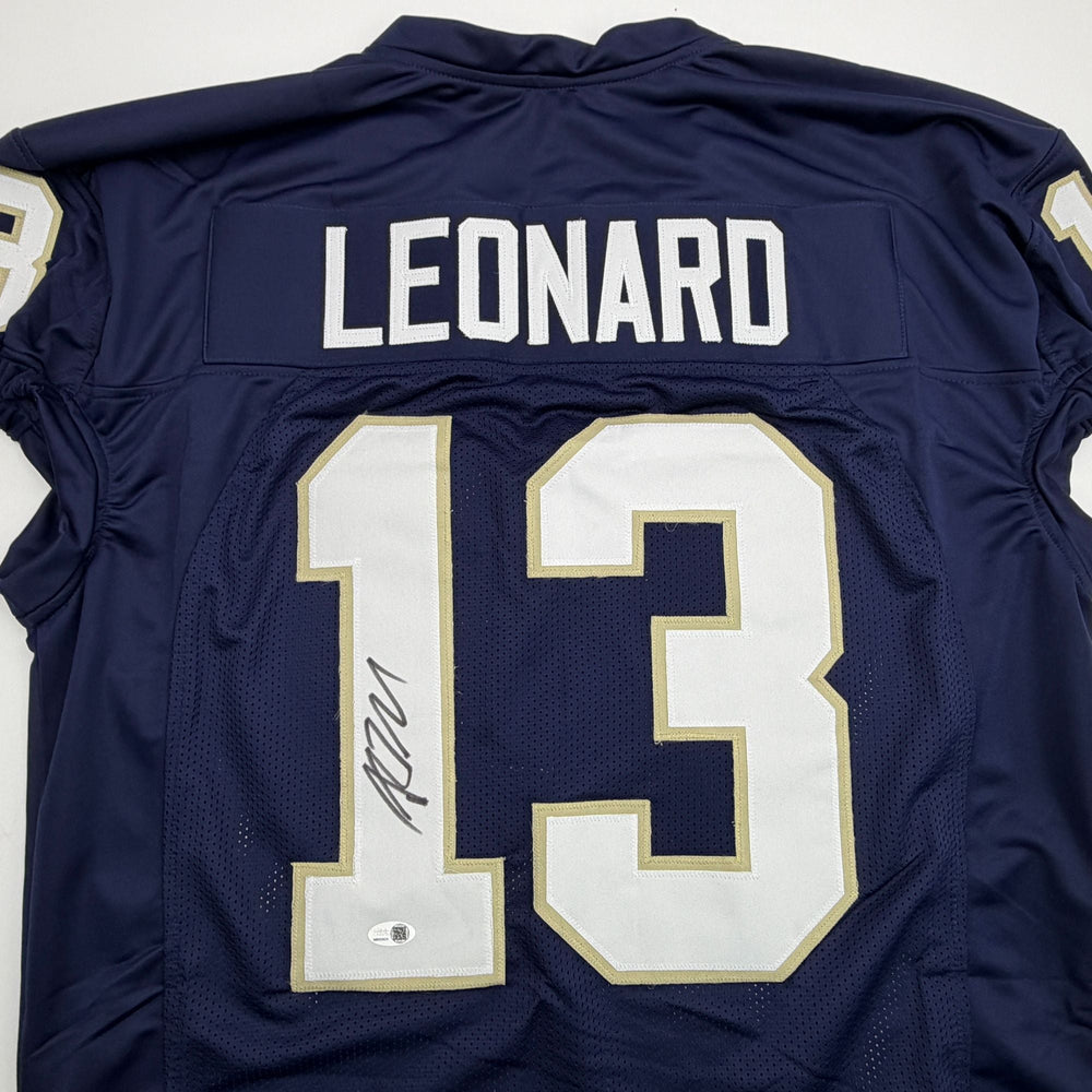 Autographed/Signed Riley Leonard Notre Dame Blue Pro Cut College Football Jersey JSA COA