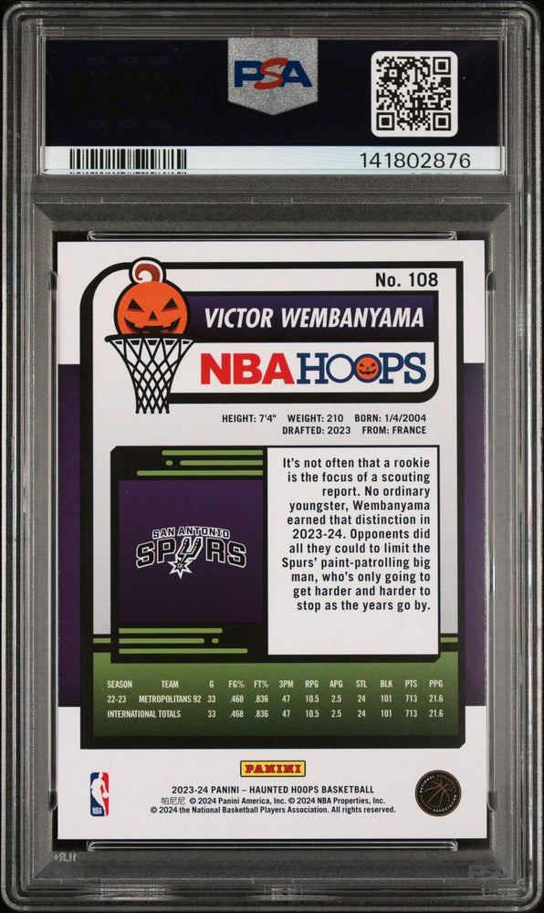 Graded 2023 Panini NBA Haunted Hoops Victor Wembanyama #108 Rookie RC Basketball Card PSA 10 Gem Mint