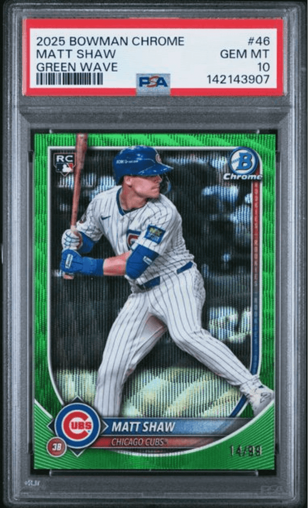 Graded 2025 Topps Bowman Chrome Matt Shaw #46 Green Wave /99 Rookie RC Baseball Card PSA 10 Gem Mint