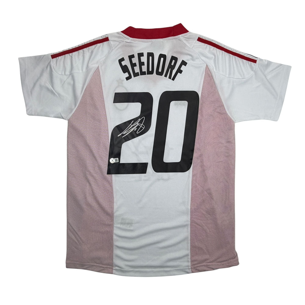 Autographed/Signed Clarence Seedorf AC Milan White Soccer Futbol Jersey Beckett BAS COA