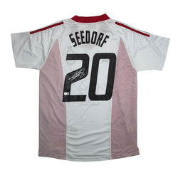 Autographed/Signed Clarence Seedorf AC Milan White Soccer Futbol Jersey Beckett BAS COA