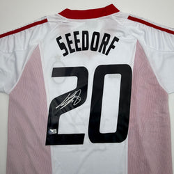 Autographed/Signed Clarence Seedorf AC Milan White Soccer Futbol Jersey Beckett BAS COA
