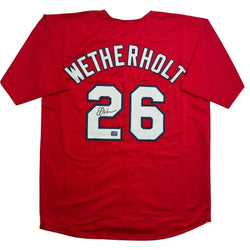 Autographed/Signed J.J. JJ Wetherholt St. Louis Red Baseball Jersey LCG Prova COA