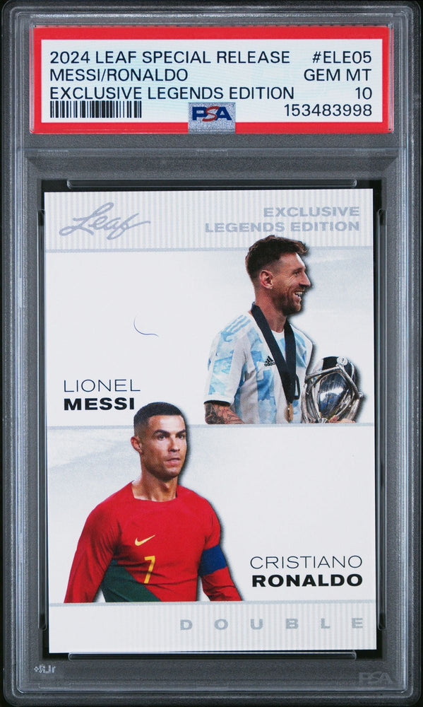 Graded 2024 Leaf Special Release Lionel Messi Cristiano Ronaldo #ELE05 Exclusive Legends Edition Soccer Card PSA 10 Gem Mint