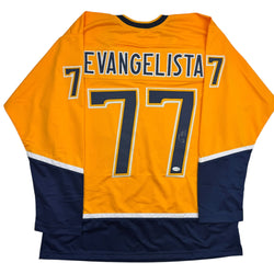 Autographed/Signed Luke Evangelista Nashville Yellow Hockey Jersey JSA COA