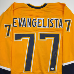 Autographed/Signed Luke Evangelista Nashville Yellow Hockey Jersey JSA COA