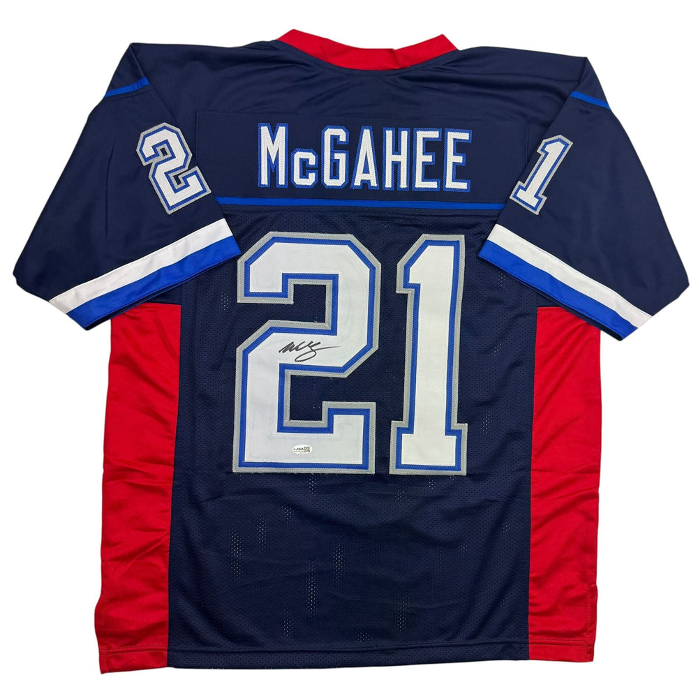 Autographed/Signed Willis Mcgahee Buffalo Blue Football Jersey JSA COA