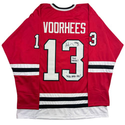 Autographed/Signed Ari Lehman Jason Voorhees Friday The 13th Movie Red Jersey JSA COA
