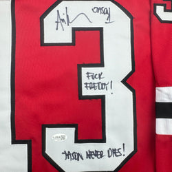 Autographed/Signed Ari Lehman Jason Voorhees Friday The 13th Movie Red Jersey JSA COA