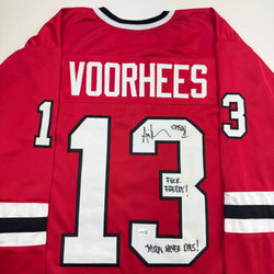 Autographed/Signed Ari Lehman Jason Voorhees Friday The 13th Movie Red Jersey JSA COA