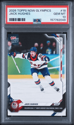 Graded 2026 Topps Now Olympics Jack Hughes #18 Team USA Hockey Card PSA 10 Gem Mint