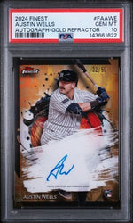 Graded 2024 Topps Finest Austin Wells #FAAWE /50 Gold Refractor Autograph Rookie RC Baseball Card PSA 10 Gem Mint