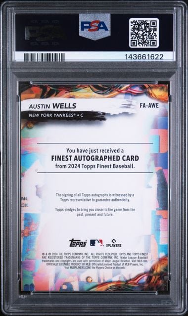 Graded 2024 Topps Finest Austin Wells #FAAWE /50 Gold Refractor Autograph Rookie RC Baseball Card PSA 10 Gem Mint