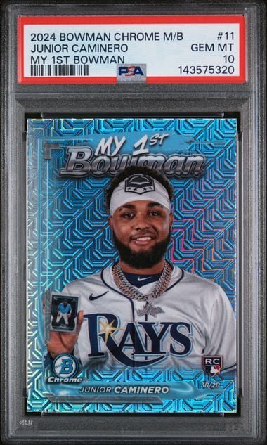 Graded 2024 Topps Bowman Chrome Mega Box Junior Caminero #11 My 1st Bowman Rookie RC Baseball Card PSA 10 Gem Mint