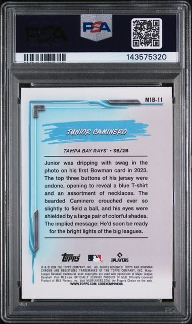 Graded 2024 Topps Bowman Chrome Mega Box Junior Caminero #11 My 1st Bowman Rookie RC Baseball Card PSA 10 Gem Mint