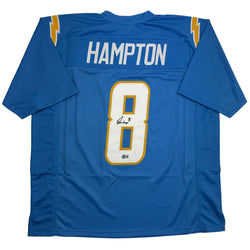 Autographed/Signed Omarion Hampton Los Angeles San Diego Powder Blue Football Jersey Beckett BAS COA