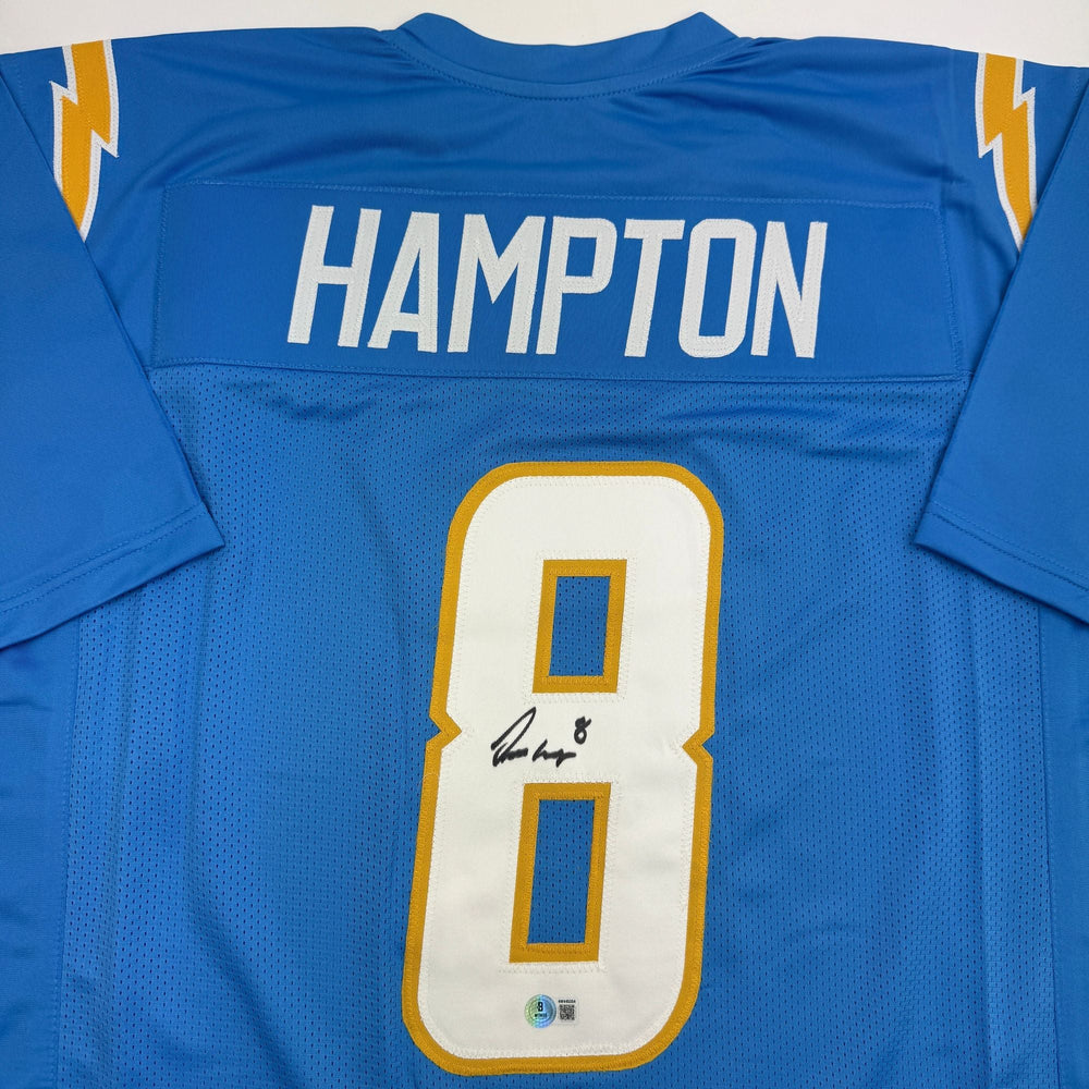 Autographed/Signed Omarion Hampton Los Angeles San Diego Powder Blue Football Jersey Beckett BAS COA
