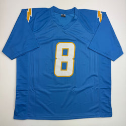 Autographed/Signed Omarion Hampton Los Angeles San Diego Powder Blue Football Jersey Beckett BAS COA
