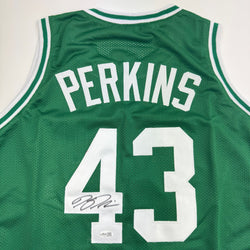 Autographed/Signed Kendrick Perkins Boston Green Basketball Jersey JSA COA