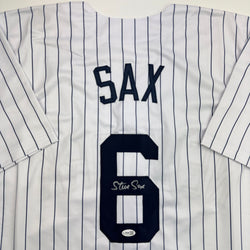 Autographed/Signed Steve Sax New York Pinstripe Baseball Jersey JSA COA
