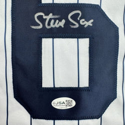 Autographed/Signed Steve Sax New York Pinstripe Baseball Jersey JSA COA