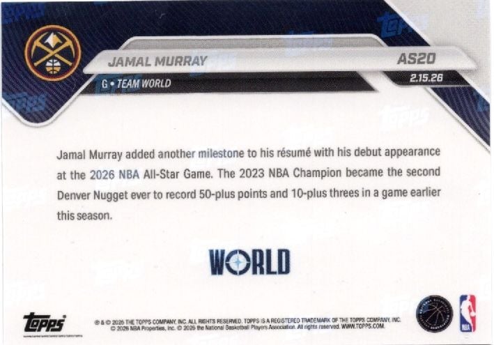 2025 Topps Now Jamal Murray #AS20 Platinum Member Stamp 2026 NBA All Star 1st Selection Denver Nuggets Basketball Card