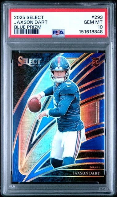 Graded 2025 Panini Select Jaxson Dart #293 /99 Blue Prizm Rookie RC Football Card PSA 10 Gem Mint