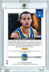 2012 Panini Select Stephen Steph Curry #19 /49 Select Stars Player Worn Relic Black Ink Auto Basketball Card