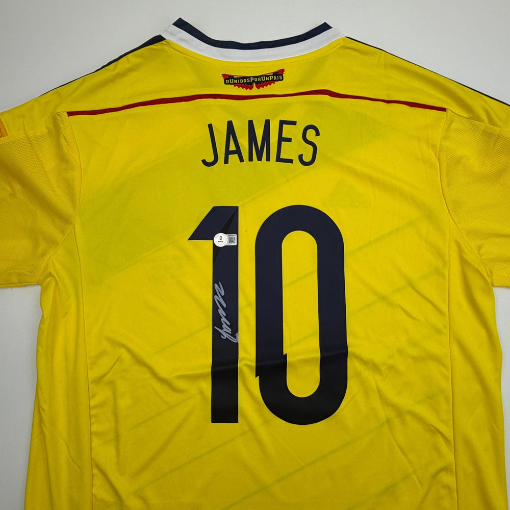 Autographed/Signed James Rodriguez Columbia Yellow Soccer Futbol Jersey Beckett BAS COA