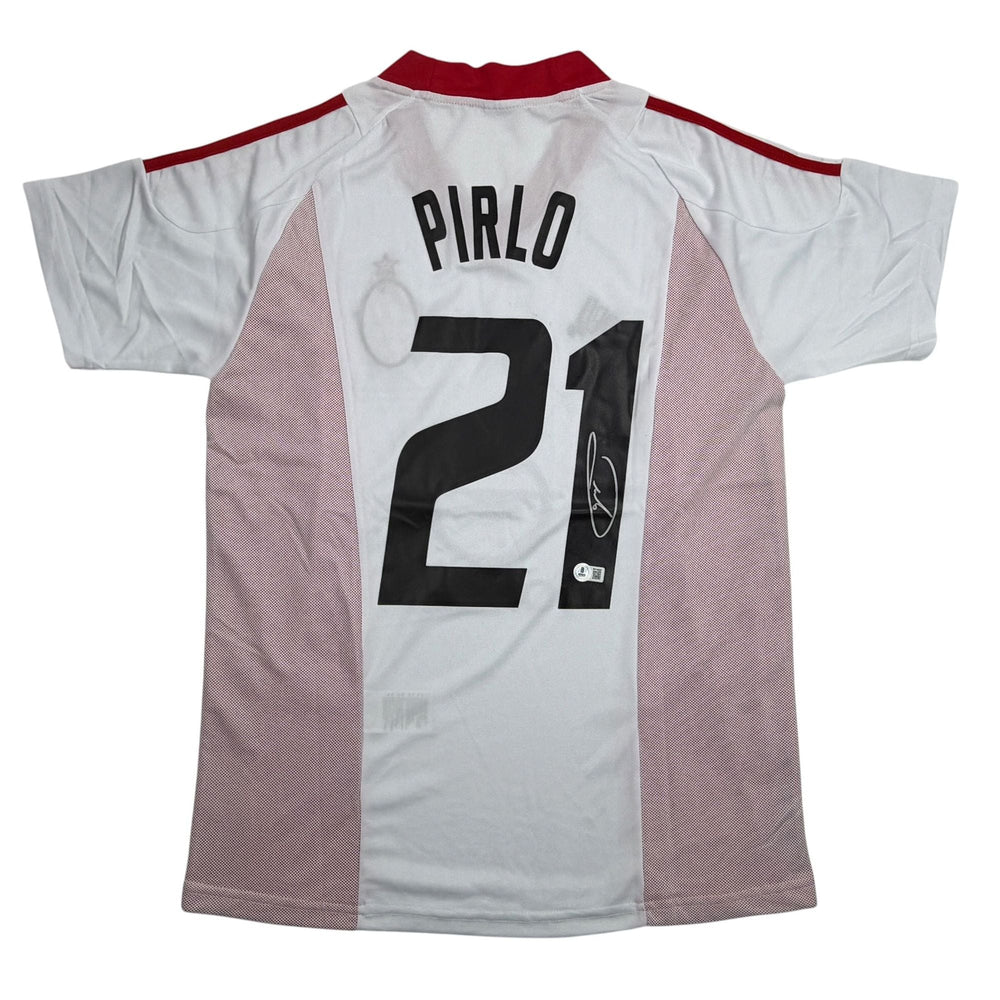 Autographed/Signed Andrea Pirlo AC Milan White Soccer Futbol Jersey Beckett BAS COA