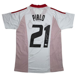 Autographed/Signed Andrea Pirlo AC Milan White Soccer Futbol Jersey Beckett BAS COA