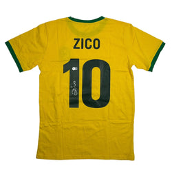 Autographed/Signed Zico Brazil Yellow Soccer Futbol Jersey Beckett BAS COA