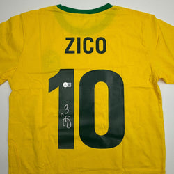 Autographed/Signed Zico Brazil Yellow Soccer Futbol Jersey Beckett BAS COA
