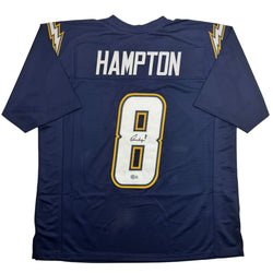 Autographed/Signed Omarion Hampton Los Angeles San Diego Dark Blue Football Jersey Beckett BAS COA