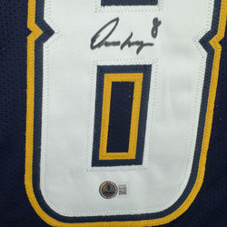 Autographed/Signed Omarion Hampton Los Angeles San Diego Dark Blue Football Jersey Beckett BAS COA