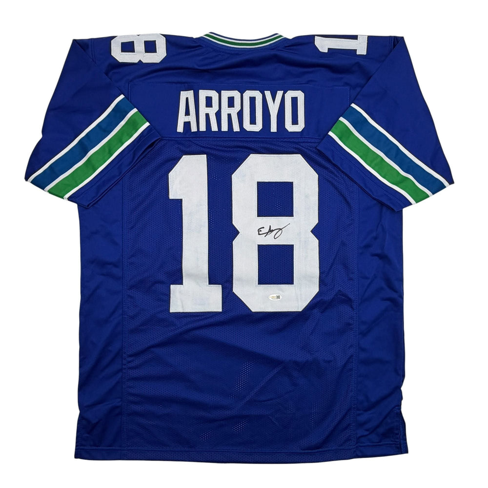 Autographed/Signed Elijah Arroyo Seattle Retro Blue Football Jersey JSA COA