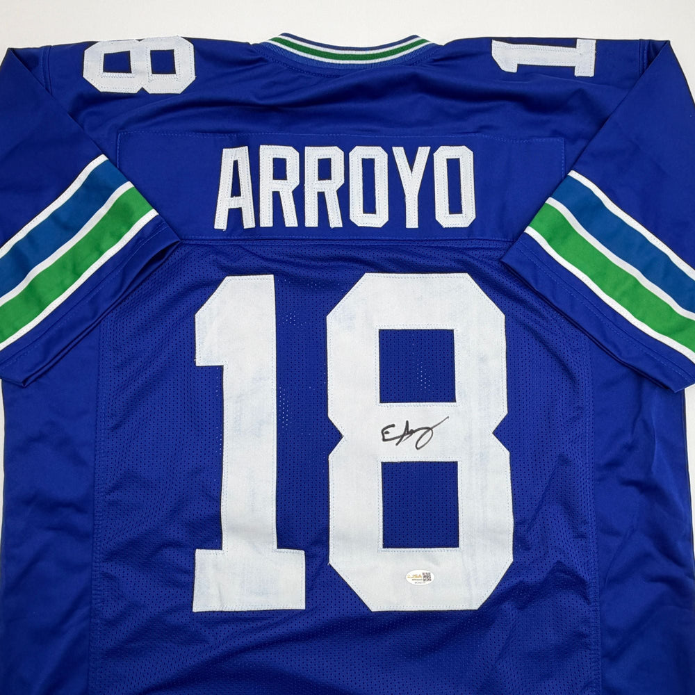 Autographed/Signed Elijah Arroyo Seattle Retro Blue Football Jersey JSA COA