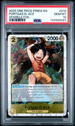 Graded 2025 One Piece Portgas D Ace #010 Sparkle Foil PRB02 Trading Card Game PSA 10 Gem Mint