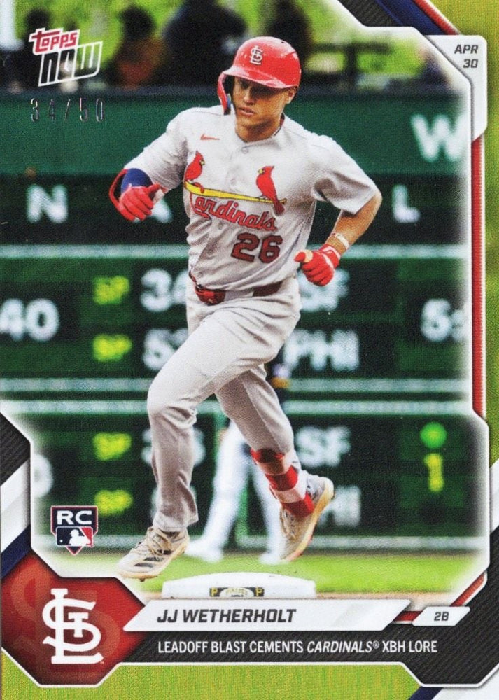 2026 Topps Now JJ Wetherholt #144 Gold Foil /50 Leadoff Blast Cements Cardinals XBH Lore St Louis Cardinals Rookie RC Baseball Card
