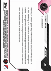 2026 Topps Now Lionel Messi #45 Black Foil /10 3 Goal Contribution Match Powers Comeback Win Inter Miami Soccer Card