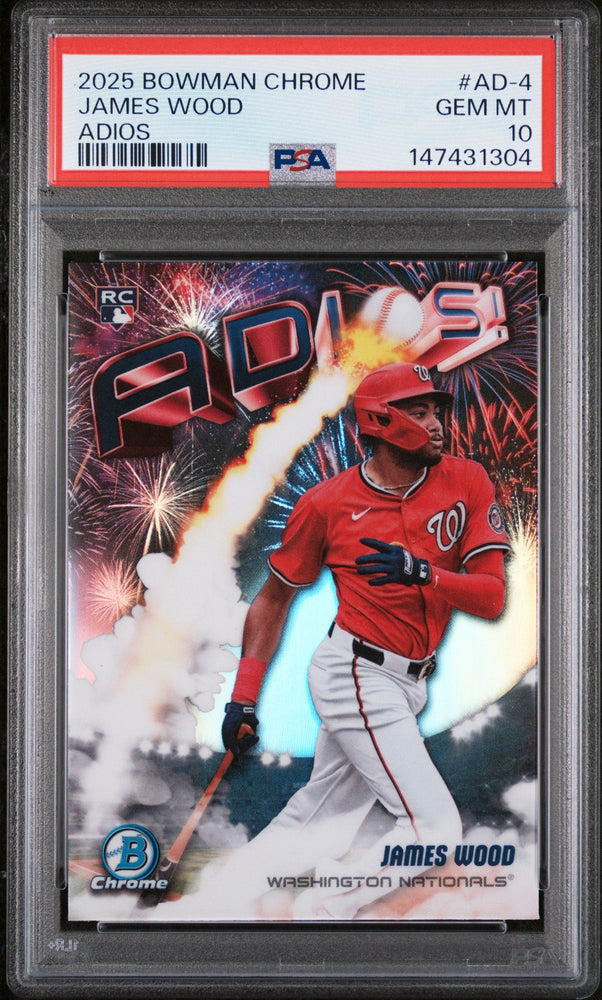 Graded 2025 Topps Bowman Chrome James Wood #AD4 Adios Rookie RC Baseball Card PSA 10 Gem Mint