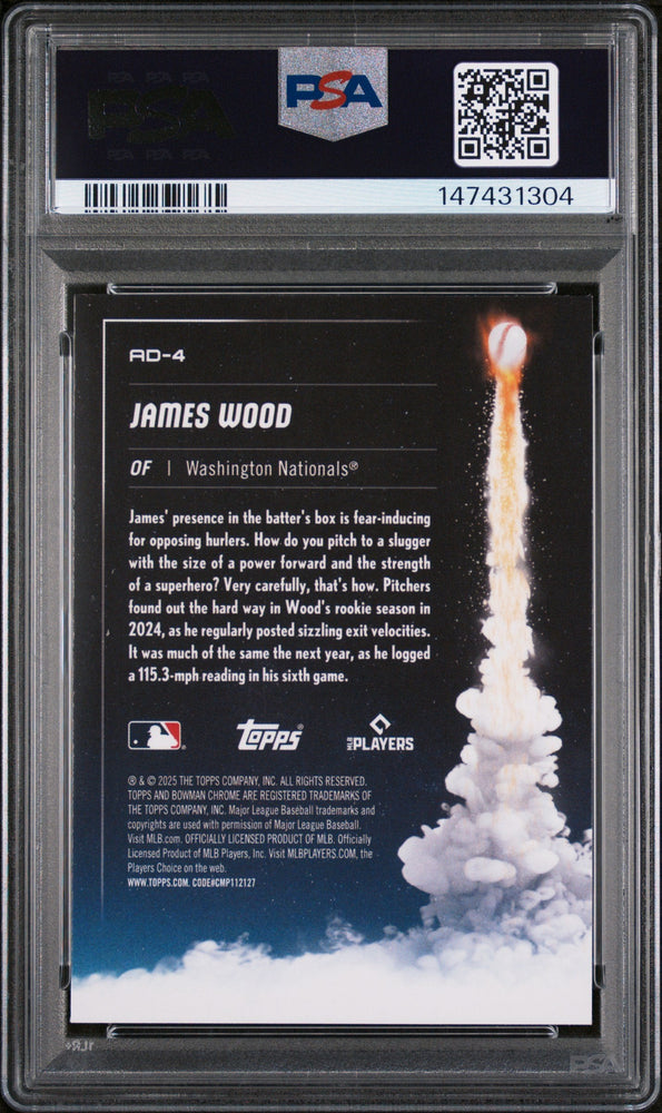 Graded 2025 Topps Bowman Chrome James Wood #AD4 Adios Rookie RC Baseball Card PSA 10 Gem Mint