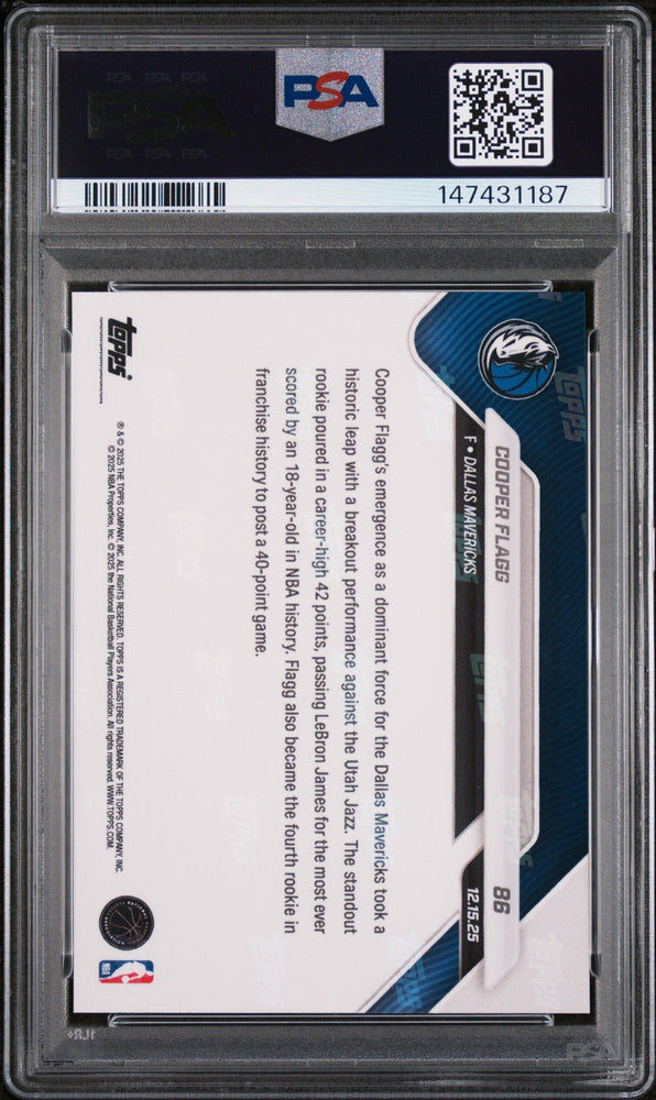 Graded 2025 Topps Now Cooper Flagg #86 Rookie RC Basketball Card PSA 10 Gem Mint