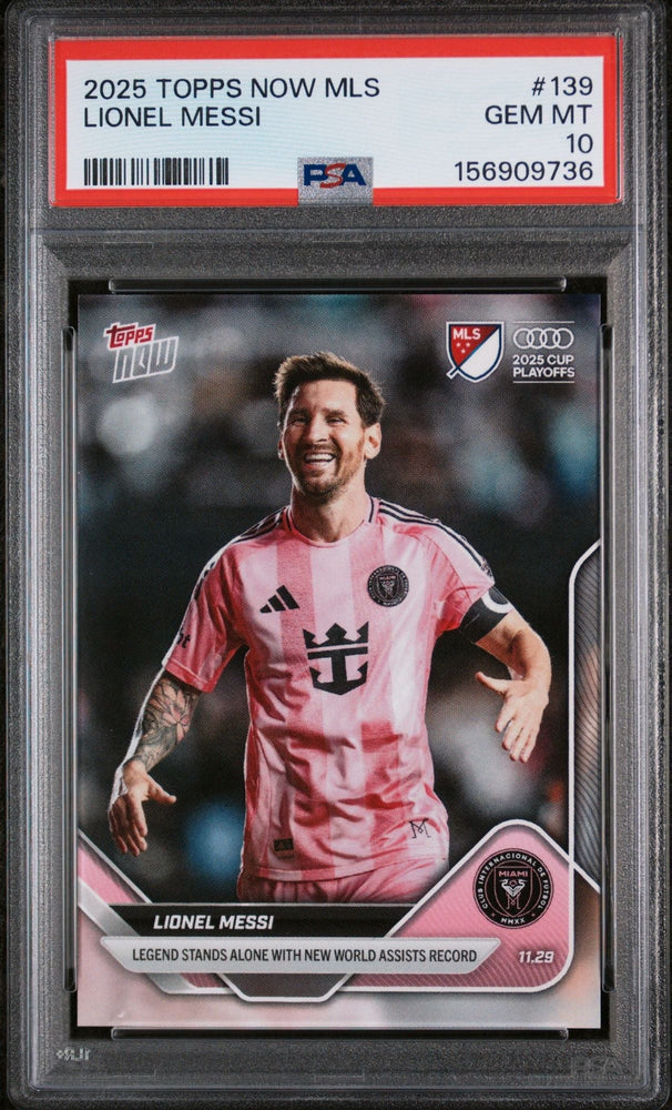 Graded 2025 Topps Now MLS Lionel Messi #139 New World Assists Record Soccer Card PSA 10 Gem Mint