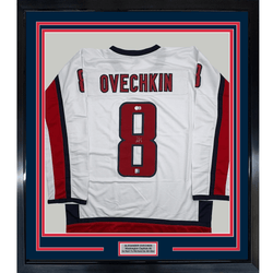 Framed Autographed/Signed 35x39 Alexander Alex Ovechkin Washington White Hockey Jersey Beckett BAS COA