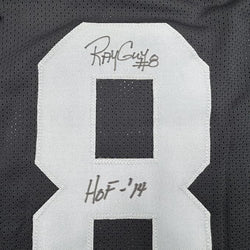 Framed Autographed/Signed Ray Guy HOF 14 35x39 Oakland Las Vegas Black Football Jersey JSA COA
