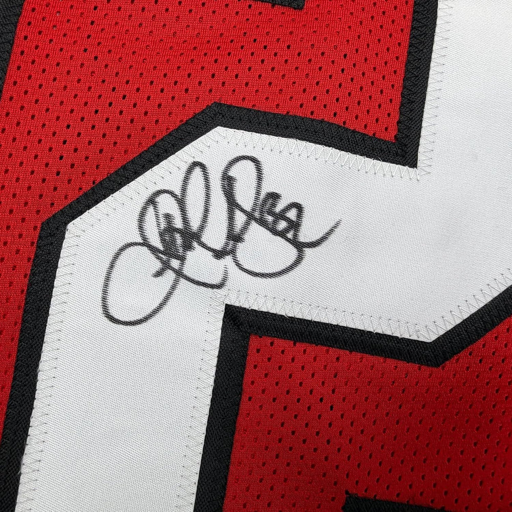 Framed Autographed/Signed Jamal Anderson 35x39 Atlanta Red Football Jersey Beckett BAS COA