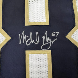 Framed Autographed/Signed Michael Mayer 35x39 Notre Dame White College Football Jersey Beckett BAS COA