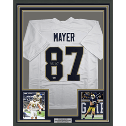 Framed Autographed/Signed Michael Mayer 35x39 Notre Dame White College Football Jersey Beckett BAS COA